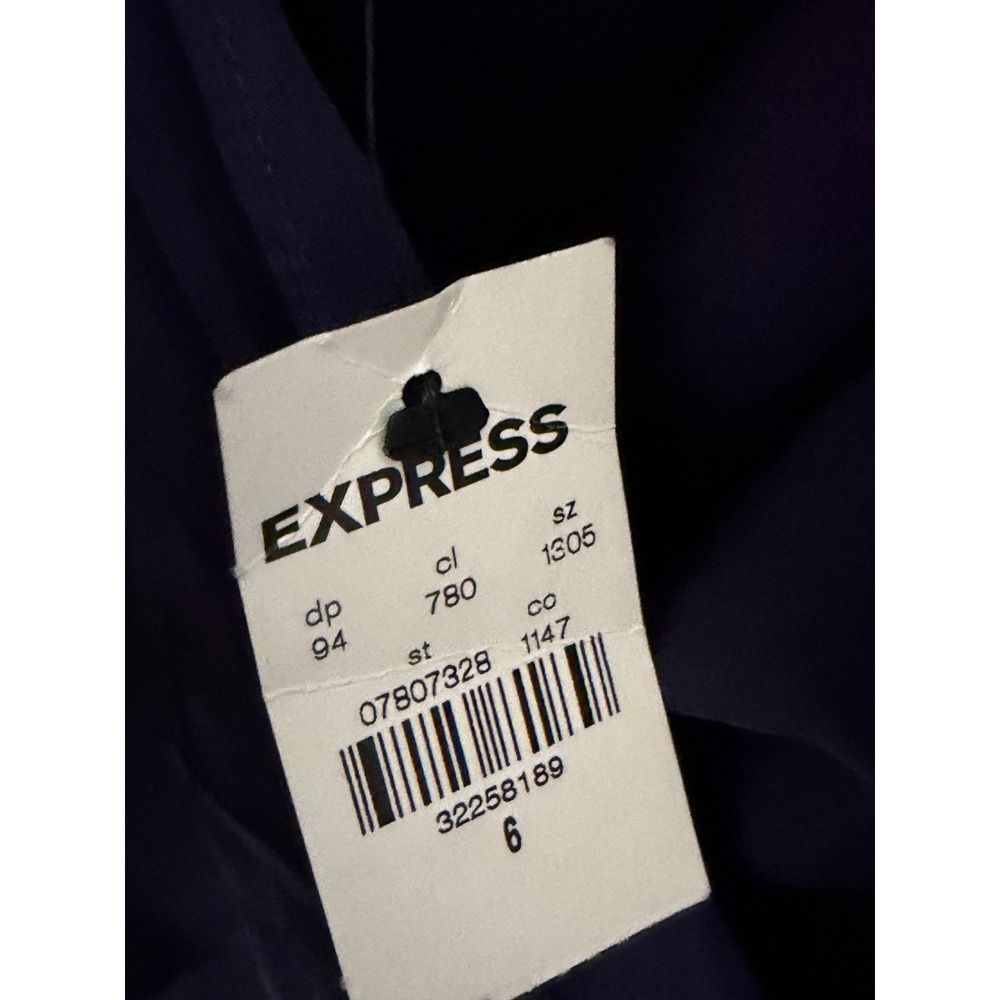 NEW Express Womens 6 Navy Satin Ruched Tiered Mini Dress Puff Sleeve - Picture 3 of 8